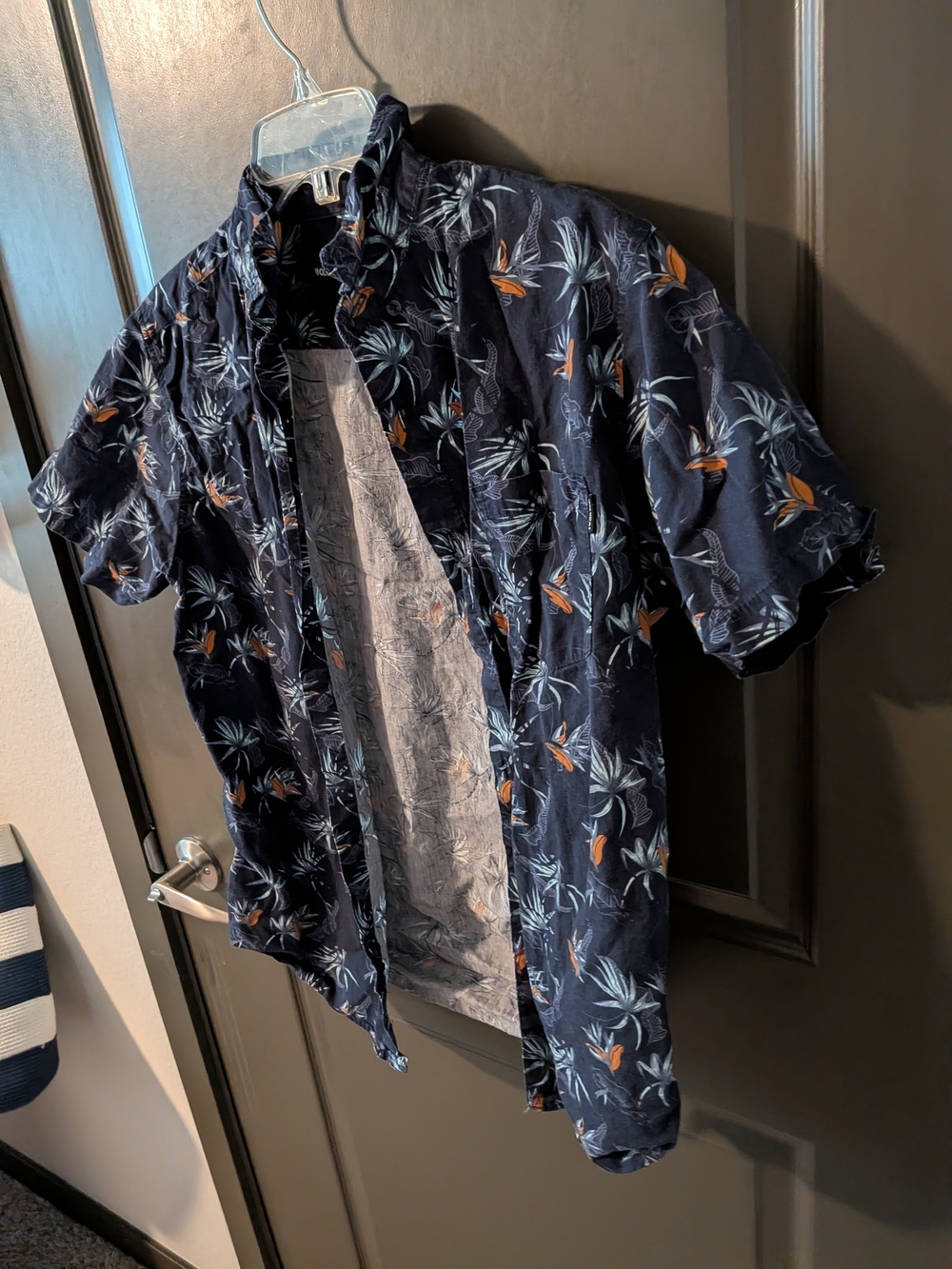 Navy Surf Tropical Print Short Sleeve Button-Up Shirt